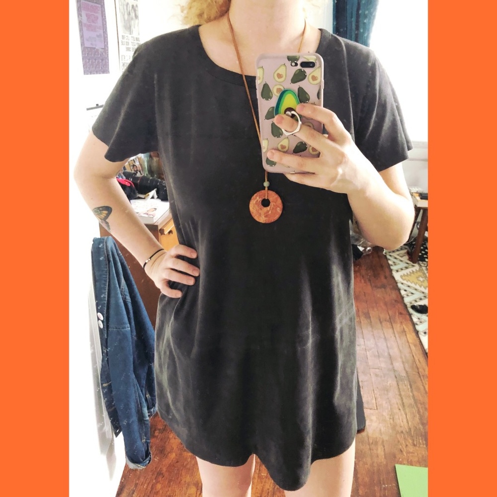Olivaceous Gray Faux Suede Shift Dress
